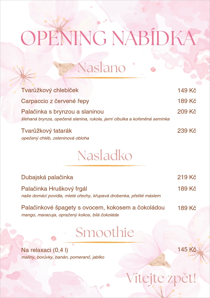 Naše menu v Králově Vile ve Zlíně