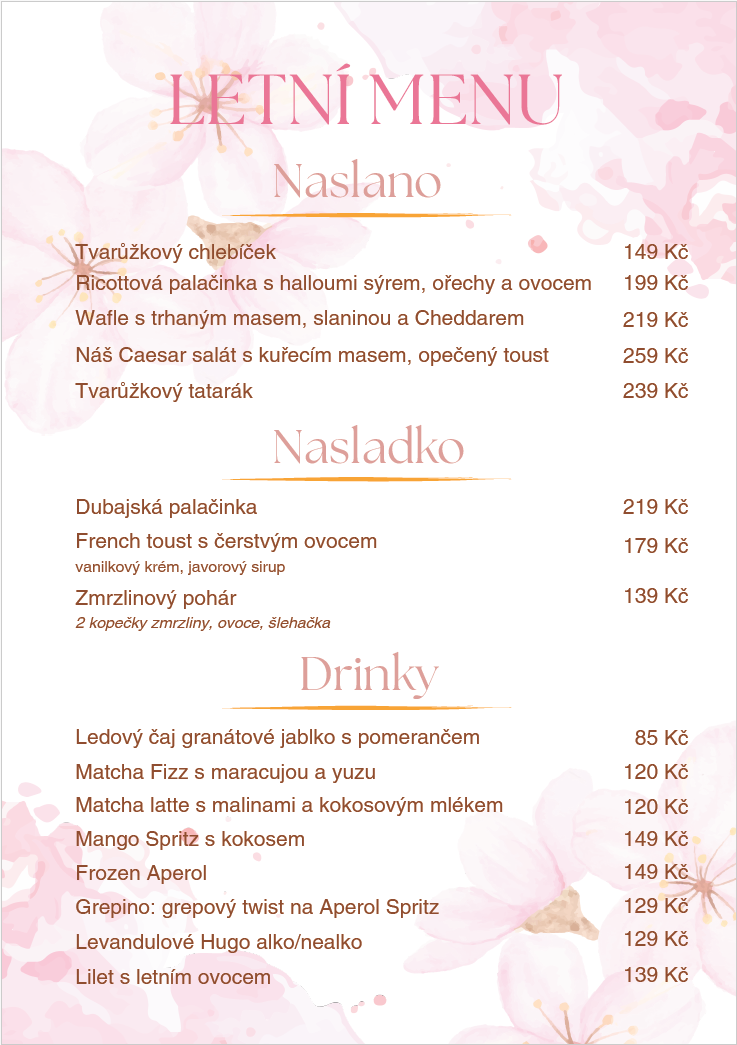 Naše menu v Králově Vile ve Zlíně